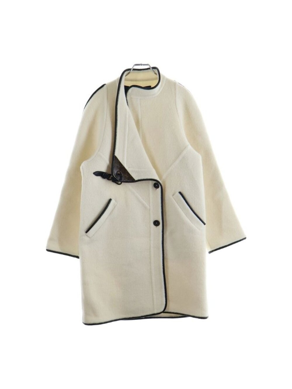 Louis Vuitton Alpaca Clip Monogram Lambskin Accent Chain Design Front Coat White